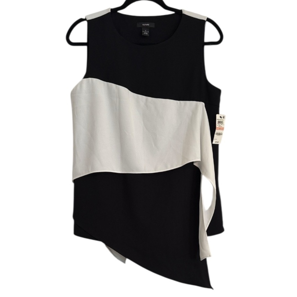 ☀️ Alfani Black and White Colorblock Asymmetrical Sleeveless Blouse NWT